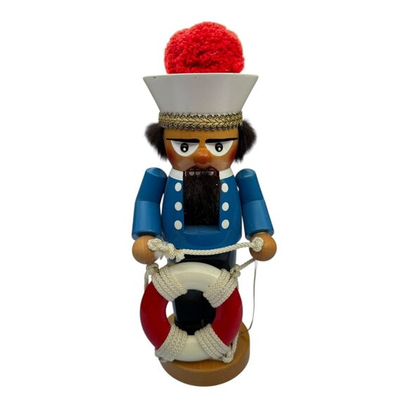 Steinbach's Wooden 12” CHUBBY SAILOR NUTCRACKER Life Saver Tube Pom Pom Hat Vtg - Picture 1 of 9